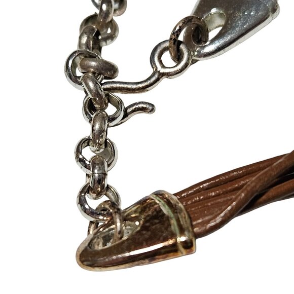 Art Deco Blue Purple Hand Painted Glass Pendant Multi Strand Leather Necklace - Picture 4 of 5